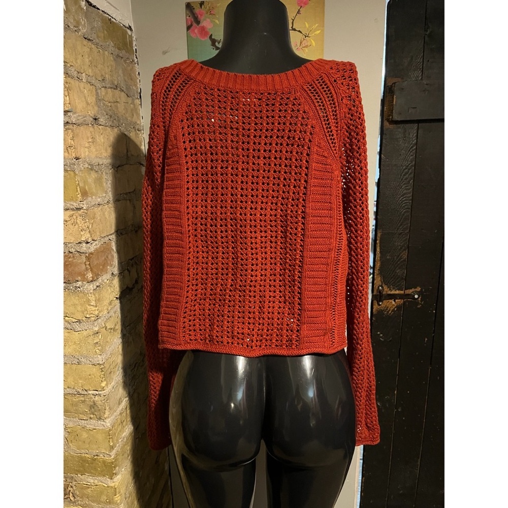 Dark Orange Crochet Aerie Cropped Long Sleeve Sweater - Picture 4 of 4